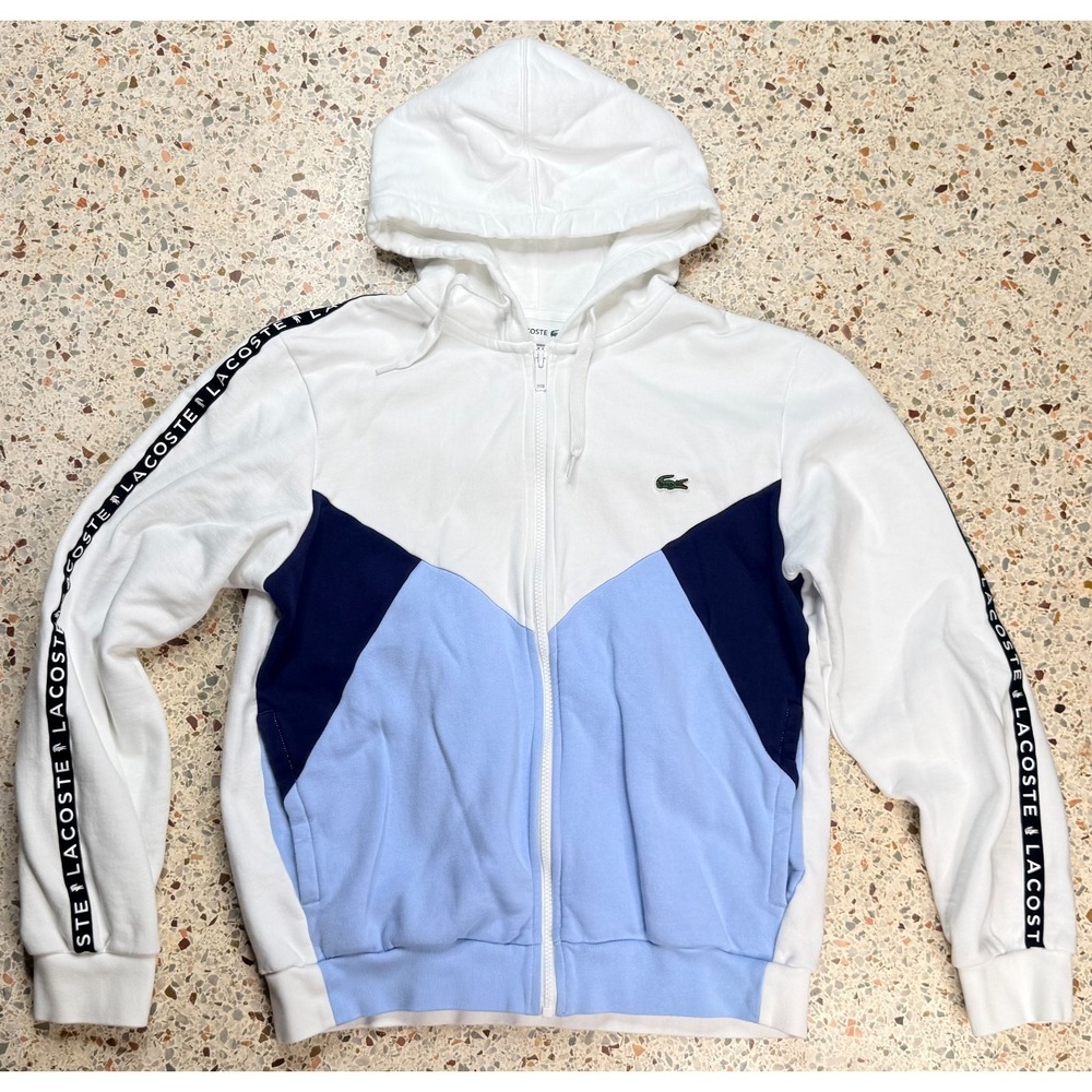 Lacoste Colorblock Spell Out Sleeves Full Zip Men's Hoodie Size Medium